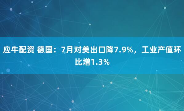 应牛配资 德国：7月对美出口降7.9%，工业产值环比增1.3%